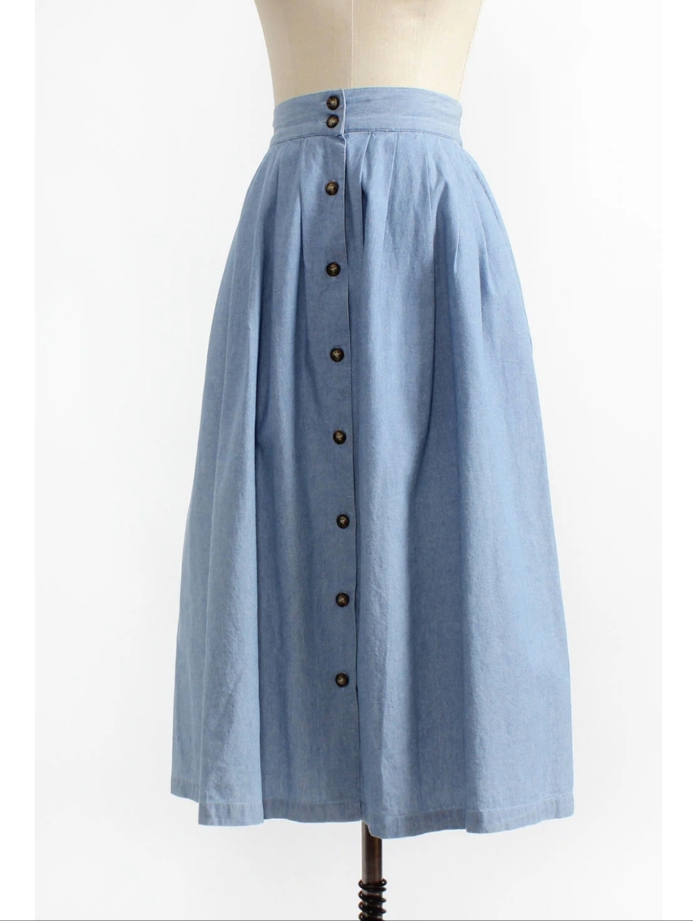Vintage Karen Scott Chambray Full Skirt M 100% Cotton
